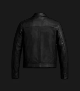 Mens-Black-Leather-Shirt-Collar-Jacket-Back