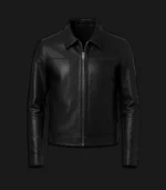 Mens-Black-Leather-Shirt-Collar-Jacket-Front