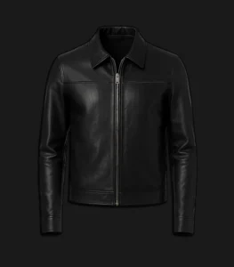 Mens-Black-Leather-Shirt-Collar-Jacket-Front