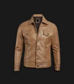 Mens-Camel-Brown-Trucker-Jacket-Front