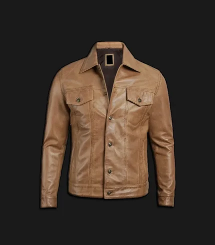 Mens-Camel-Brown-Trucker-Jacket-Front