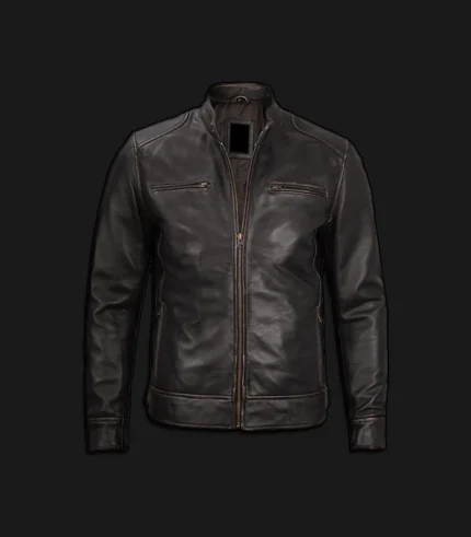Mens-Distressed-Brown-Leather-Cafe-Racer-Jacket-Front