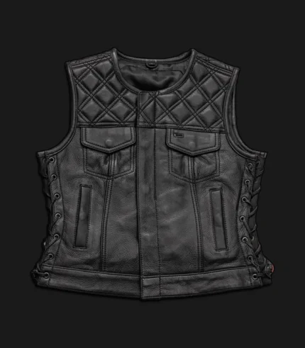 Womens-Black-Quilted-Leather-Vest-Front