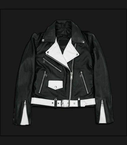 Womens-Black-and-White-Leather-Biker-Jacket-Front