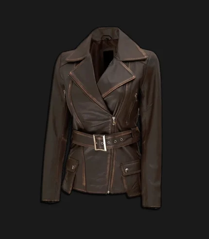 Womens-Distressed-Brown-Leather-Biker-Jacket-Front