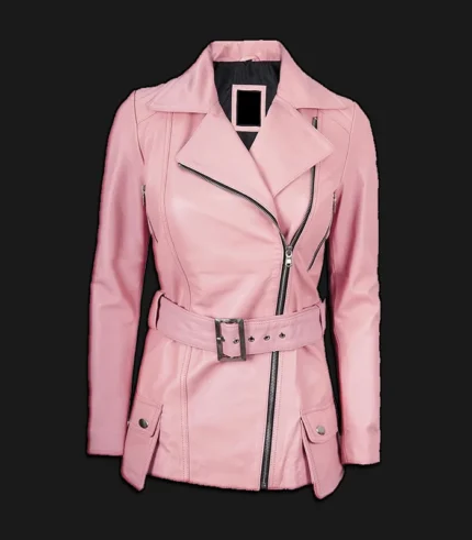 Womens-Pink-Asymmetrical-Leather-Jacket-Front