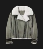 Women’s Grey Shearling Bomber Jacket