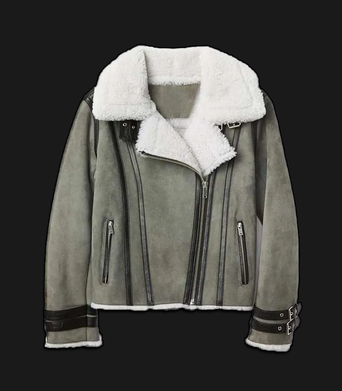 Women’s Grey Shearling Bomber Jacket