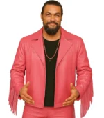 Jason Momoa Pink Leather Fringe Jacket
